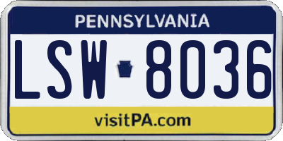 PA license plate LSW8036