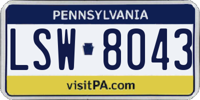 PA license plate LSW8043