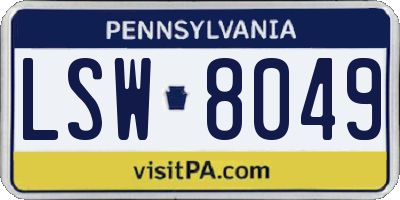 PA license plate LSW8049