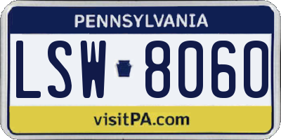 PA license plate LSW8060