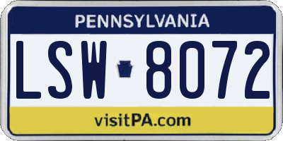 PA license plate LSW8072