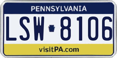 PA license plate LSW8106