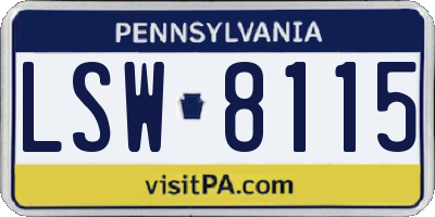 PA license plate LSW8115