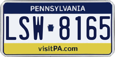 PA license plate LSW8165