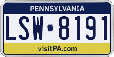PA license plate LSW8191