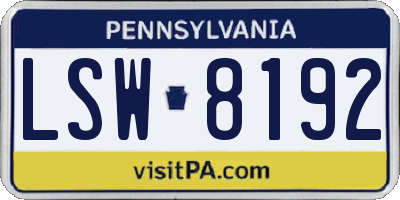 PA license plate LSW8192