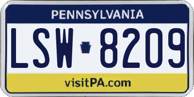 PA license plate LSW8209