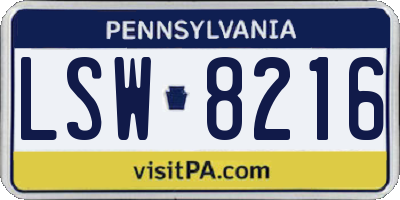 PA license plate LSW8216