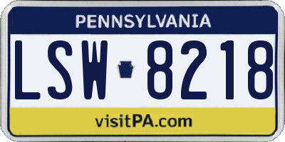 PA license plate LSW8218