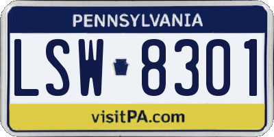 PA license plate LSW8301
