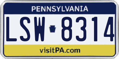 PA license plate LSW8314
