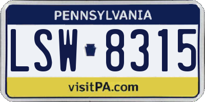 PA license plate LSW8315