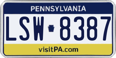 PA license plate LSW8387