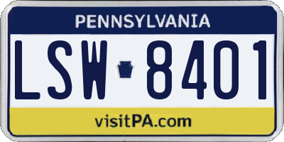 PA license plate LSW8401