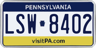 PA license plate LSW8402
