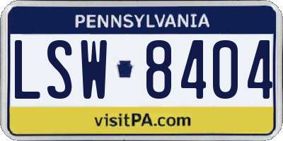 PA license plate LSW8404