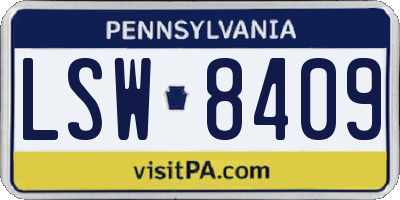 PA license plate LSW8409
