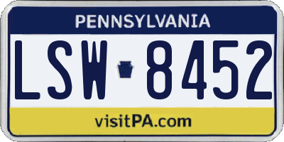 PA license plate LSW8452