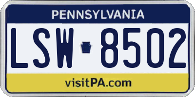 PA license plate LSW8502