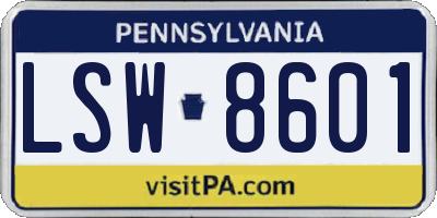 PA license plate LSW8601