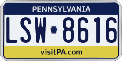 PA license plate LSW8616