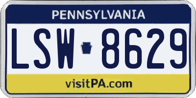 PA license plate LSW8629