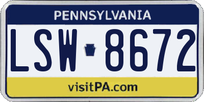 PA license plate LSW8672