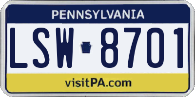 PA license plate LSW8701