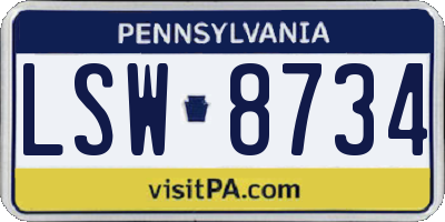 PA license plate LSW8734