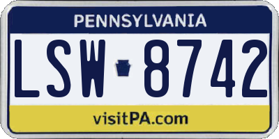 PA license plate LSW8742
