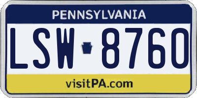 PA license plate LSW8760