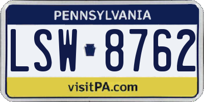 PA license plate LSW8762