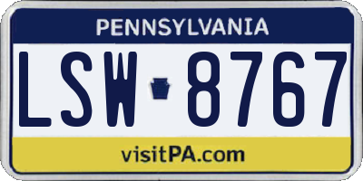 PA license plate LSW8767