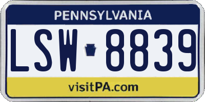 PA license plate LSW8839