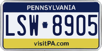 PA license plate LSW8905