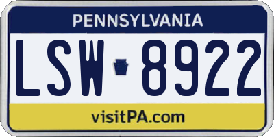 PA license plate LSW8922