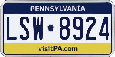 PA license plate LSW8924