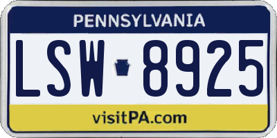 PA license plate LSW8925