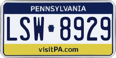 PA license plate LSW8929