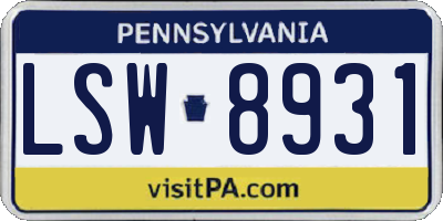 PA license plate LSW8931