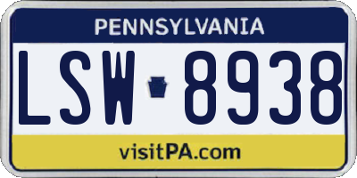PA license plate LSW8938