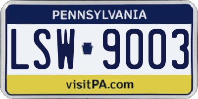 PA license plate LSW9003