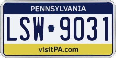 PA license plate LSW9031