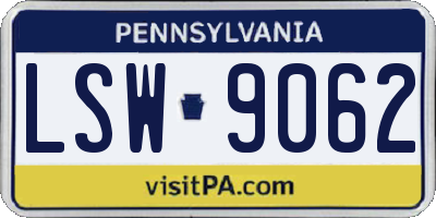 PA license plate LSW9062