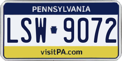 PA license plate LSW9072