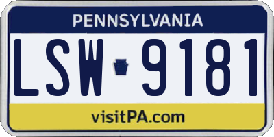 PA license plate LSW9181