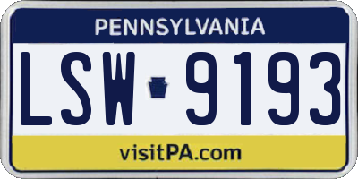 PA license plate LSW9193