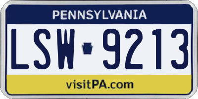 PA license plate LSW9213