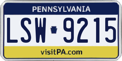 PA license plate LSW9215