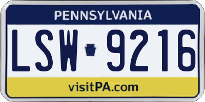 PA license plate LSW9216